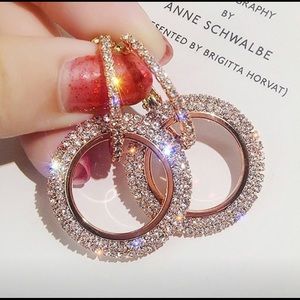 Circle Round Diamond Rose Gold Earrings